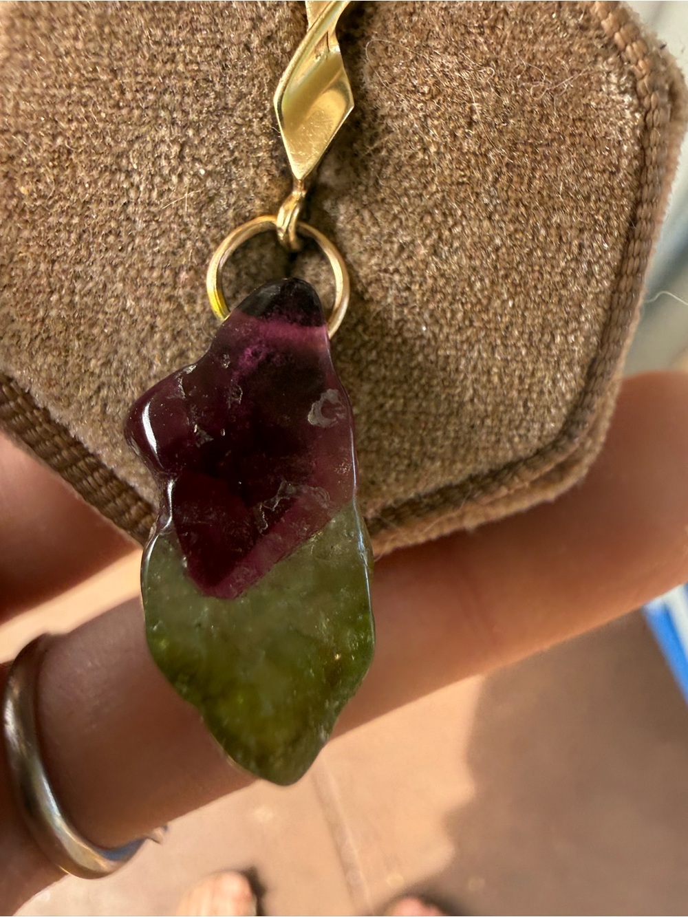 Solid 14k yellow gold genuine watermelon tourmaline pendant handmade - Picture 5 of 12